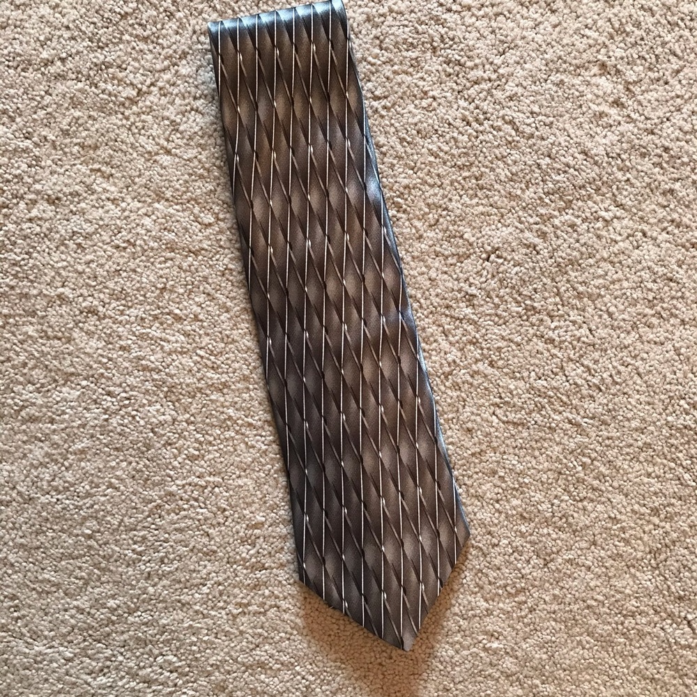 Puritan Mens Classic Neck Tie Diamond Stripe Grey Silver Black USA Made Office